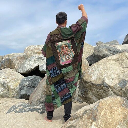 Enigma Handmade Men Tibetian Festival Nepalese Patchwork Kimono Duster One shops Size One Plus Size
