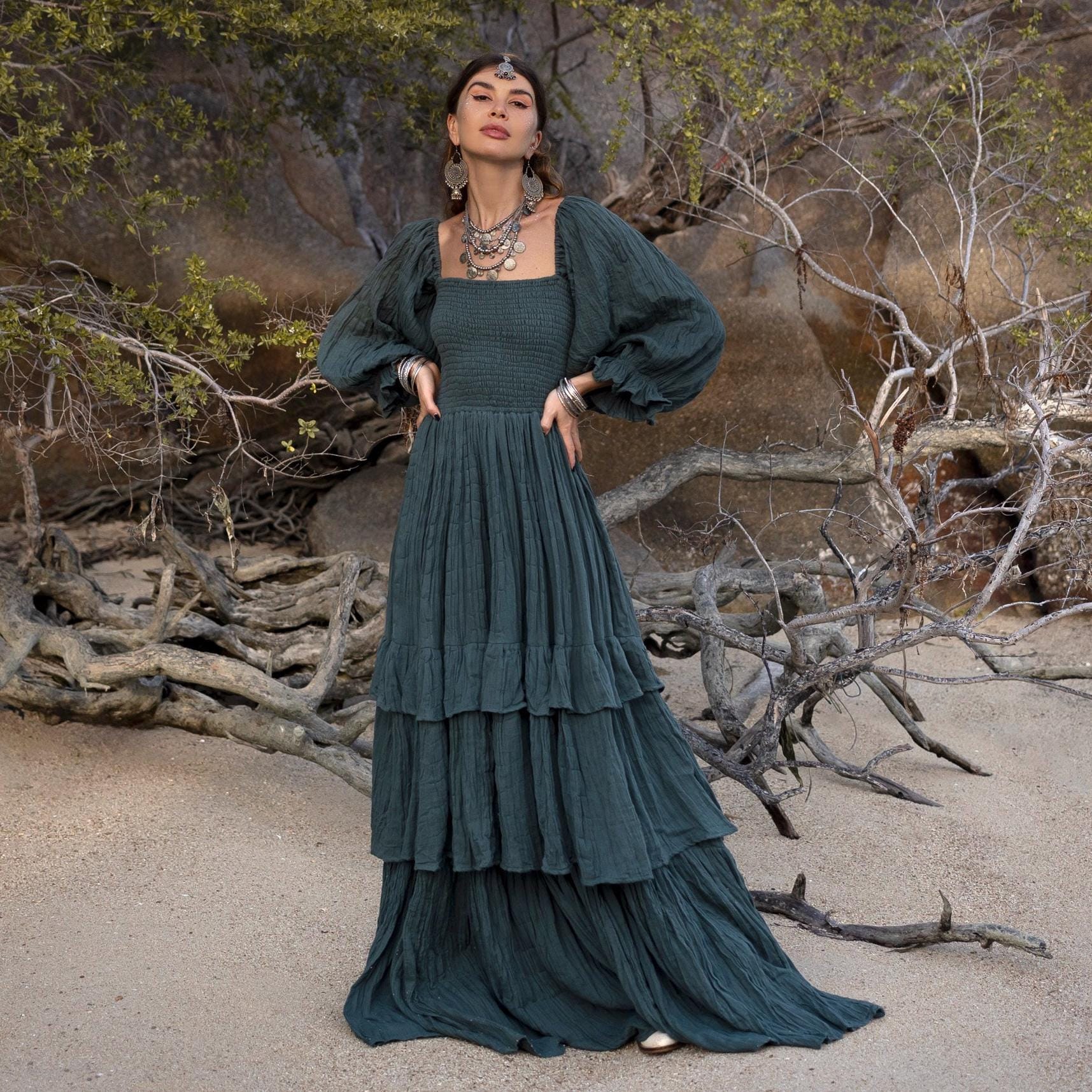 evening wedding guest dresses with sleeves Long Wedding-Guest Dress with Long Sleeves main image 1