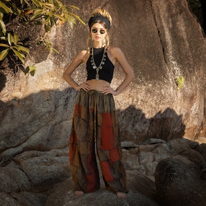 Boho Patchwork Wide Leg Pants: Plus Size Cotton Festival Trousers | Chesa