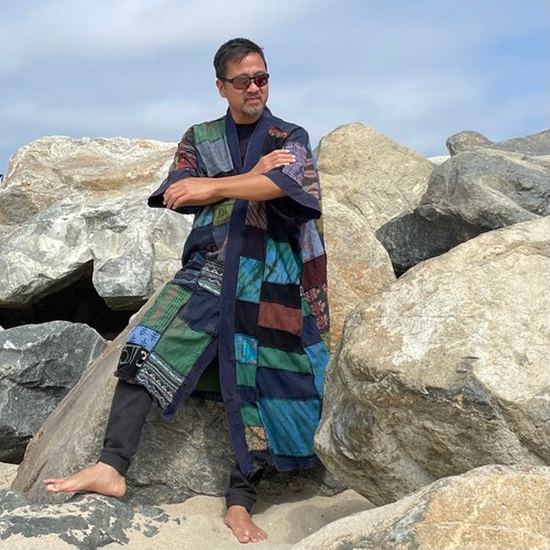 Enigma Handmade Men Tibetian Festival Nepalese Patchwork shops Kimono Duster One Size One Plus Size