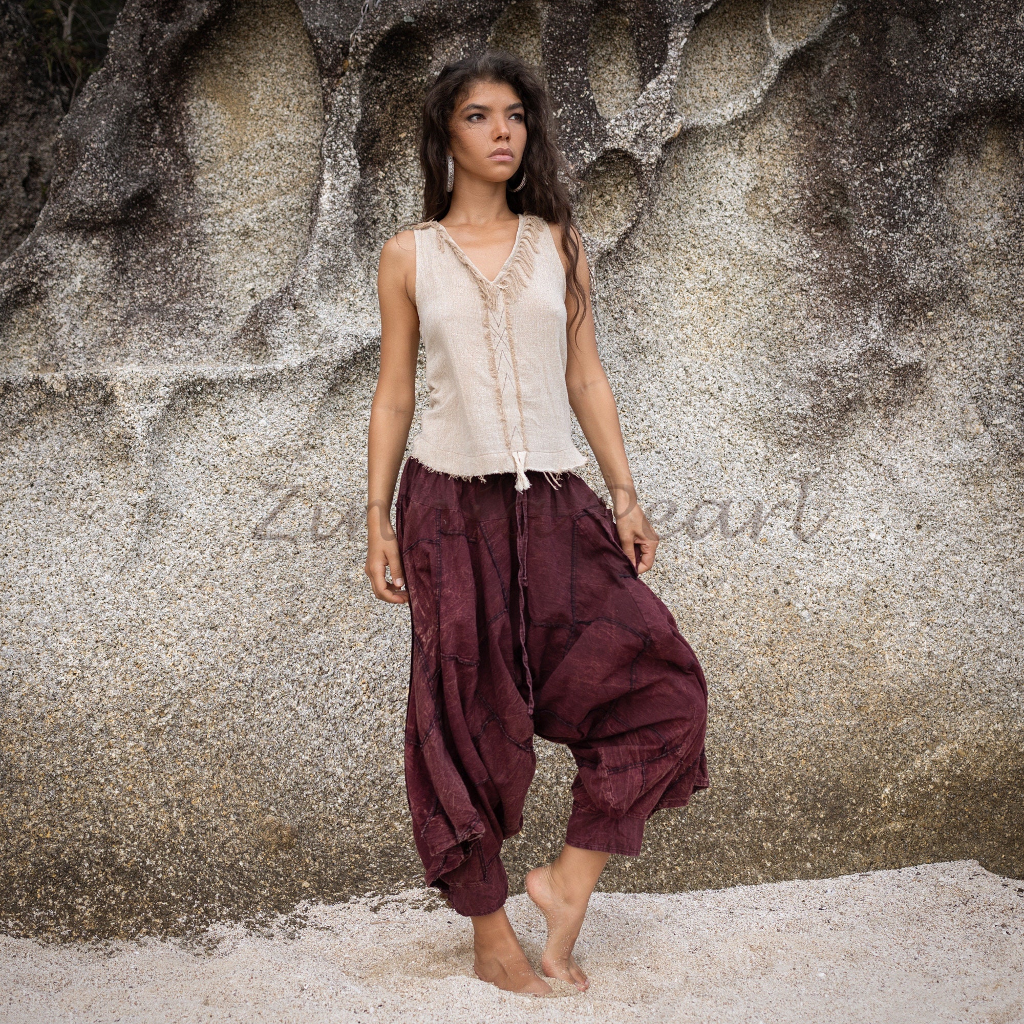 Combinaison Été Femme Sans Manches Bohème Imprimée Vintage - Jumpsuit Ample Léger Casual Plage Vacances