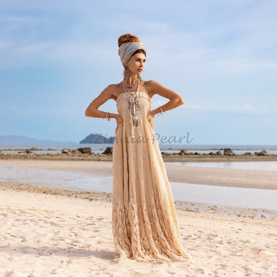 Gaia Strapless Crochet Wedding Dress Beach Wedding Engagement Formal ...