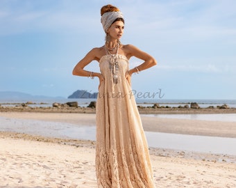 Gaia Strapless Crochet Wedding Dress Beach Wedding Engagement Formal Prom Festival Luxurious Handmade