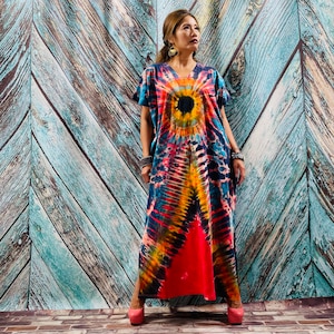 Nora Hand Tiedye Cotton Jersey Tie Dye Maxi Festival Dress Boho One Plus Size Fits XS-S-M-L-XL-1X-2X-3X…