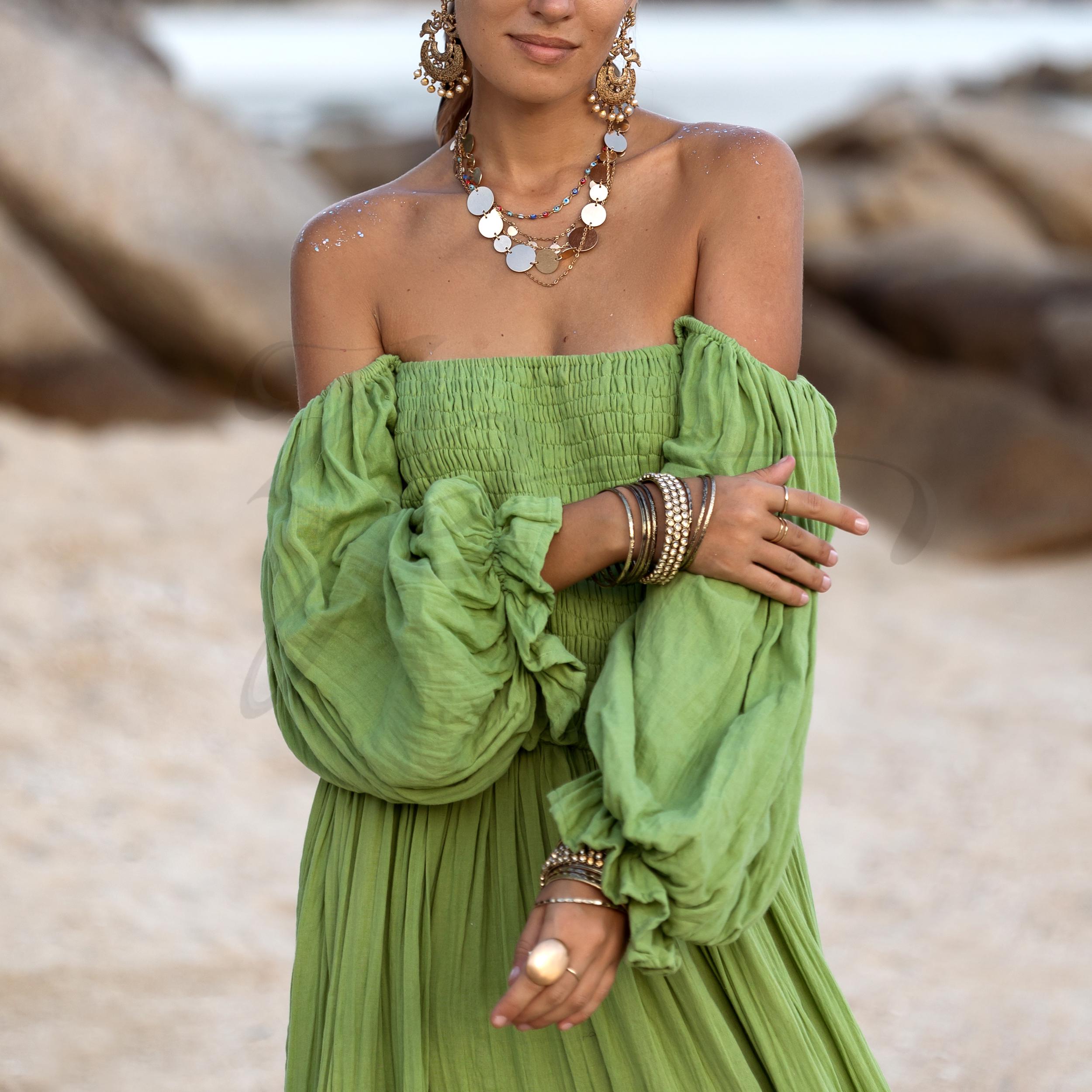 green off the shoulder ruffle dress Xscape Long Crepe Off the Shoulder Ruffle Short Sleeve Women's Dress Pine : 14