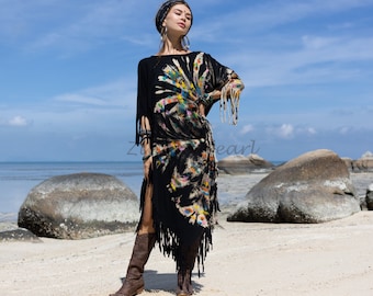 Arlo Tie-Dye Poncho Dress: Boho Fringe Cover-Up