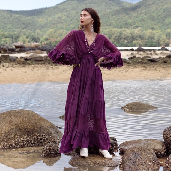 Amethyst Lace Kaftan: Boho Destination Wedding Gown - Beata Amethyst Lace Kaftan: Boho Destination Wedding Gown - Beata