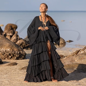 Maxi Cardigan Black Cotton - Etsy
