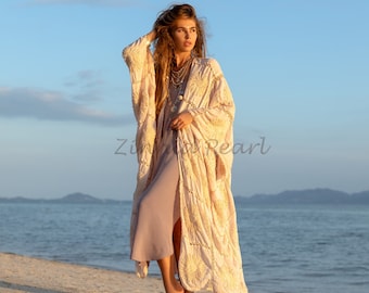 Handgemaakte gehaakte katoenen maxi-kimonostofdoek – Boho Beach Resort | Flora: