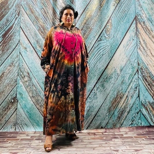 Hand Tie-Dye Long Hoodie Duster – Boho Festival Cardigan, One Size Plus | Dream