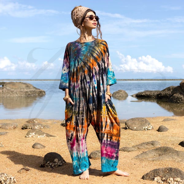 Coffee and Coconut Tie-Dye Relaxed Boho Jumpsuit