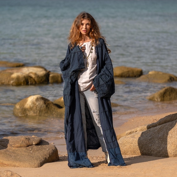 The VEDA Patchwork Duster | Monochrome Cotton Canvas | Wabi Sabi Lagenlook Coat | Artisan Earth Tone