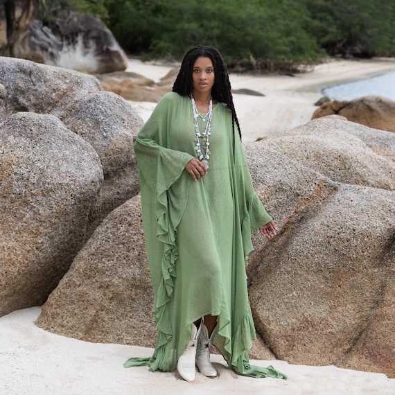 mesh kaftan dress Fern Breeze Mesh Kaftan Sheer Boho Beach Cover-up | Ondine