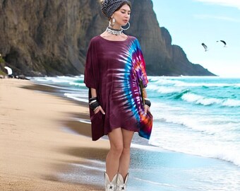 Handgemachtes Batik Baumwoll-Kaftan Kleid: Plus Size Boho Kimono Top - Celestia