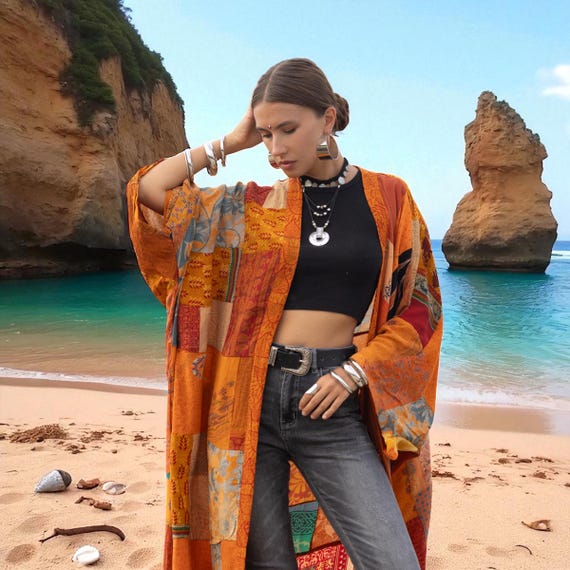 Harper Jade Vintage Silk Kimono – Harvest Flame Upcycled Boho