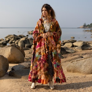 Hand-Dyed Tie-Dye Kimono: Ruffle Hem Boho Duster - Callie