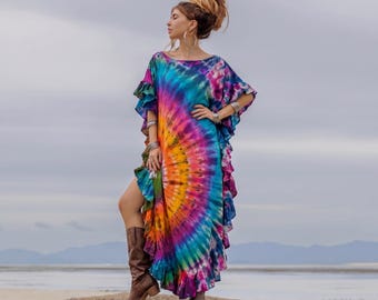 Ema Kaftan | Cosmic Aura Tie Dye Boho Maxi Dress, Luxe Resort Festival Gown