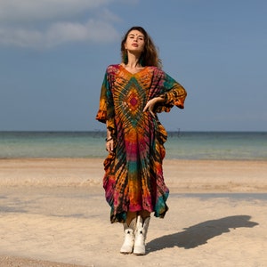 Mystic Mirage: Authentic Hand Tiedye Kaftan - Unleash Your Inner Goddess - Embrace the Colors of Self-Expression - Inclusive Sizing up to 3X