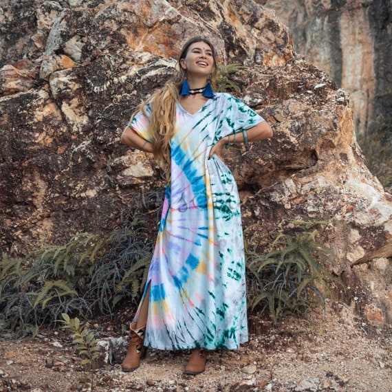 Nora Hand Tie-Dyed Cotton Jersey Maxi Dress - Boho Festival Style