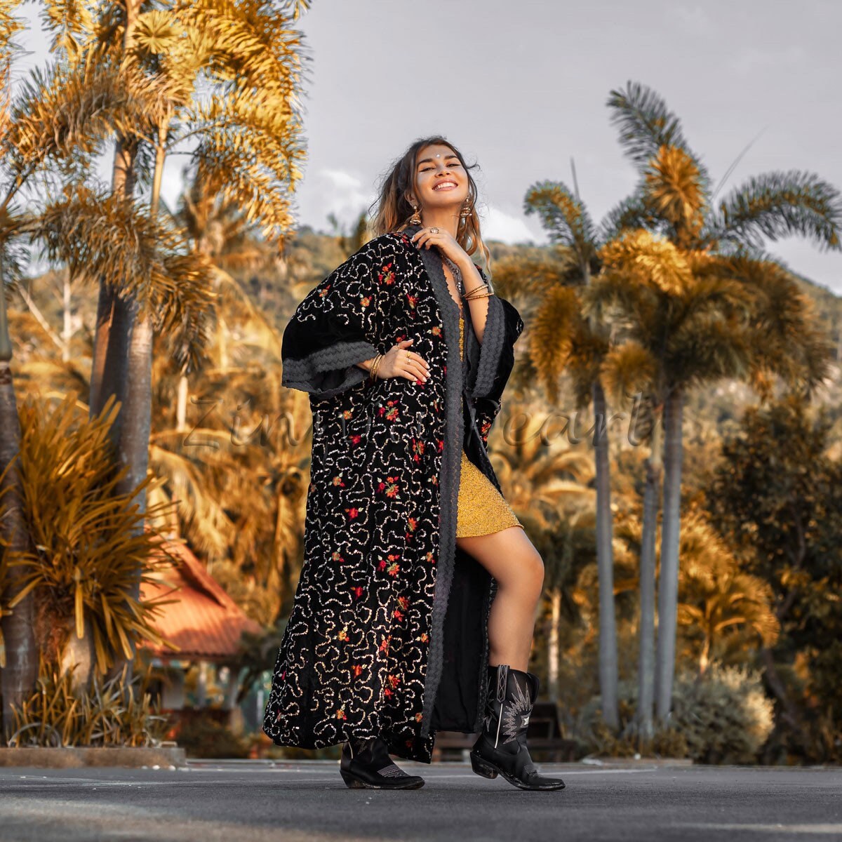 Misty Enchantment Long Velvet Kimono Duster Coat - One Plus