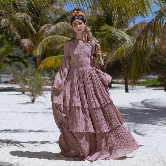 Boho Maxi Dress With Pink Lace Boho Dress Long Sleeve Maxi Tall Maxi Dresses  For Weddings