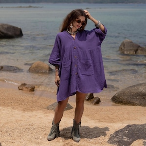 Boho Cotton Tunic Dress with Pockets: Plus Size Kaftan Cover Up - Bellina