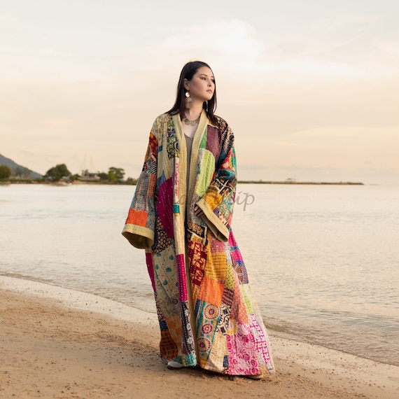 Shobu Modern Kimono Colorful Patchwork Duster Coat Abaya Gown Hand