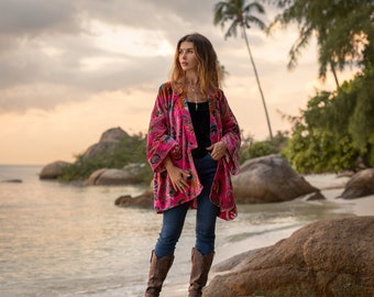 Mei - Velvet Whispers - Short Velvet Kimono - Luxurious Handmade Gift for Boho Lovers