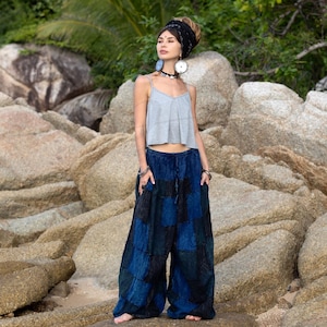 Pantaloni patchwork boho: pantaloni da festival in cotone stonewash fatti a mano - Chesa