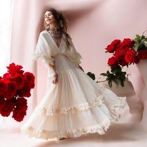 Plus Size Ivory Wedding Dress – Romantic Beach Bridal Gown with Ruffled Sleeves, Flowy A-Line for Elopements & Photoshoots | Beata by ZinniaPearl