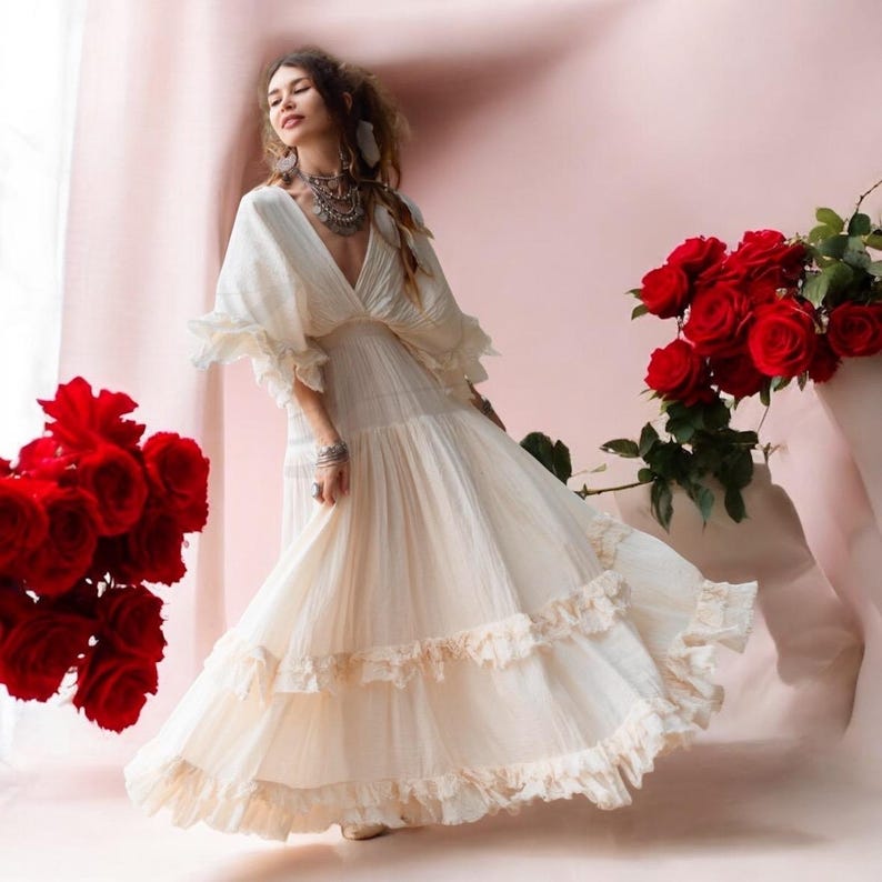Plus Size Ivory Wedding Dress – Romantic Beach Bridal Gown with Ruffled Sleeves, Flowy A-Line for Elopements & Photoshoots | Beata by ZinniaPearl