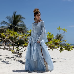ladies long cotton summer dresses Tee Dress Pippa Organic Cotton/Linen Gingham Color:Olympian Blue Polka Dot / Stripe Cotton Abayas Hand or gentle wash