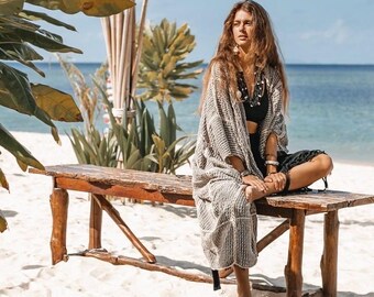 Isa Handmade Crochet Embroidered Cotton Kimono Duster – Boho Resort Wear | ZinniaPearl