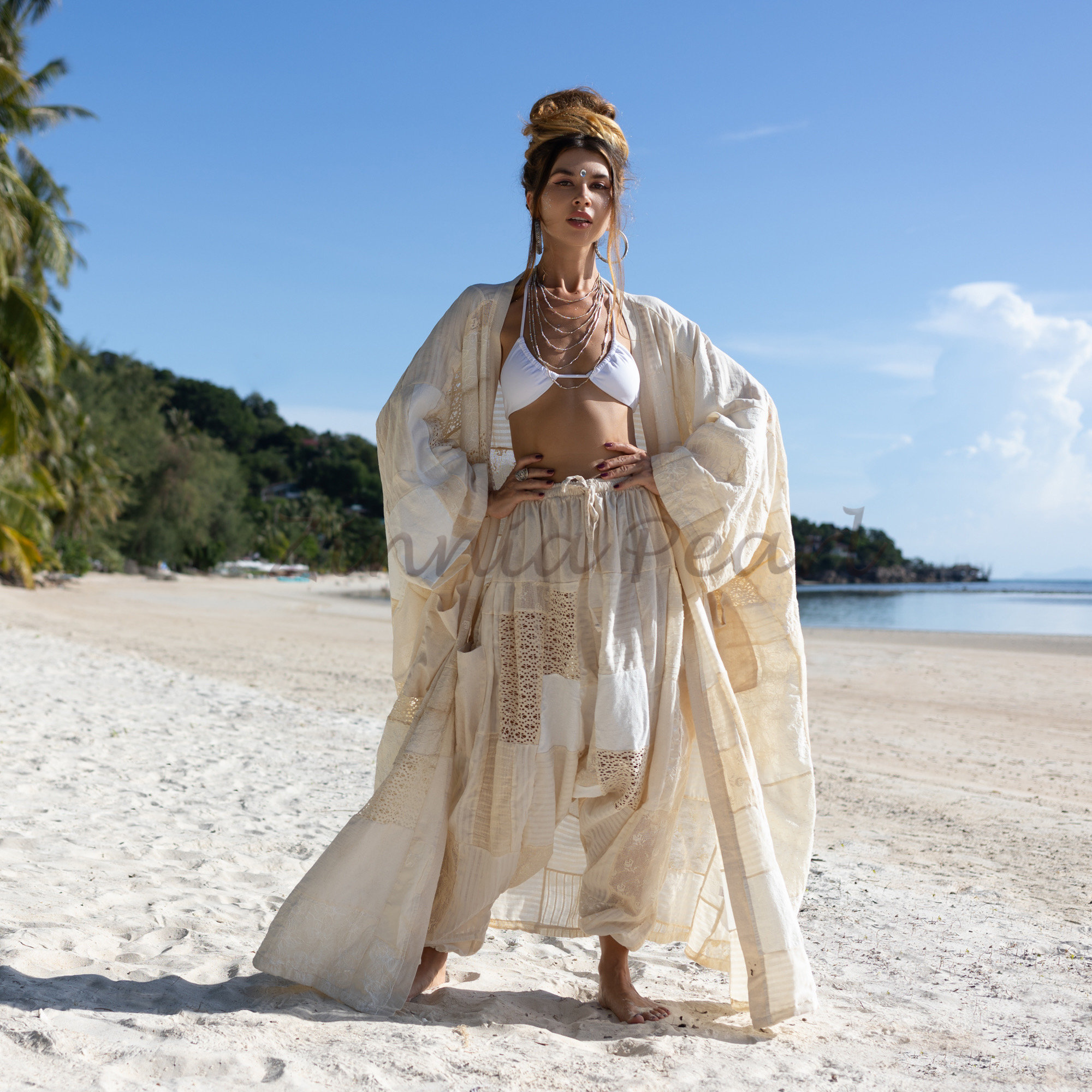 COSAJIMI姫♡ Boho Cotton Patchwork Kimono Jacket – VEDA in Ivory