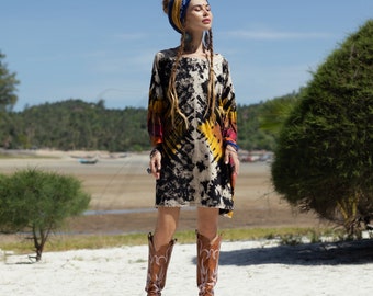 Handmade Tie-Dye Caftan Dress: Plus Size Boho Kimono Top Galaxy