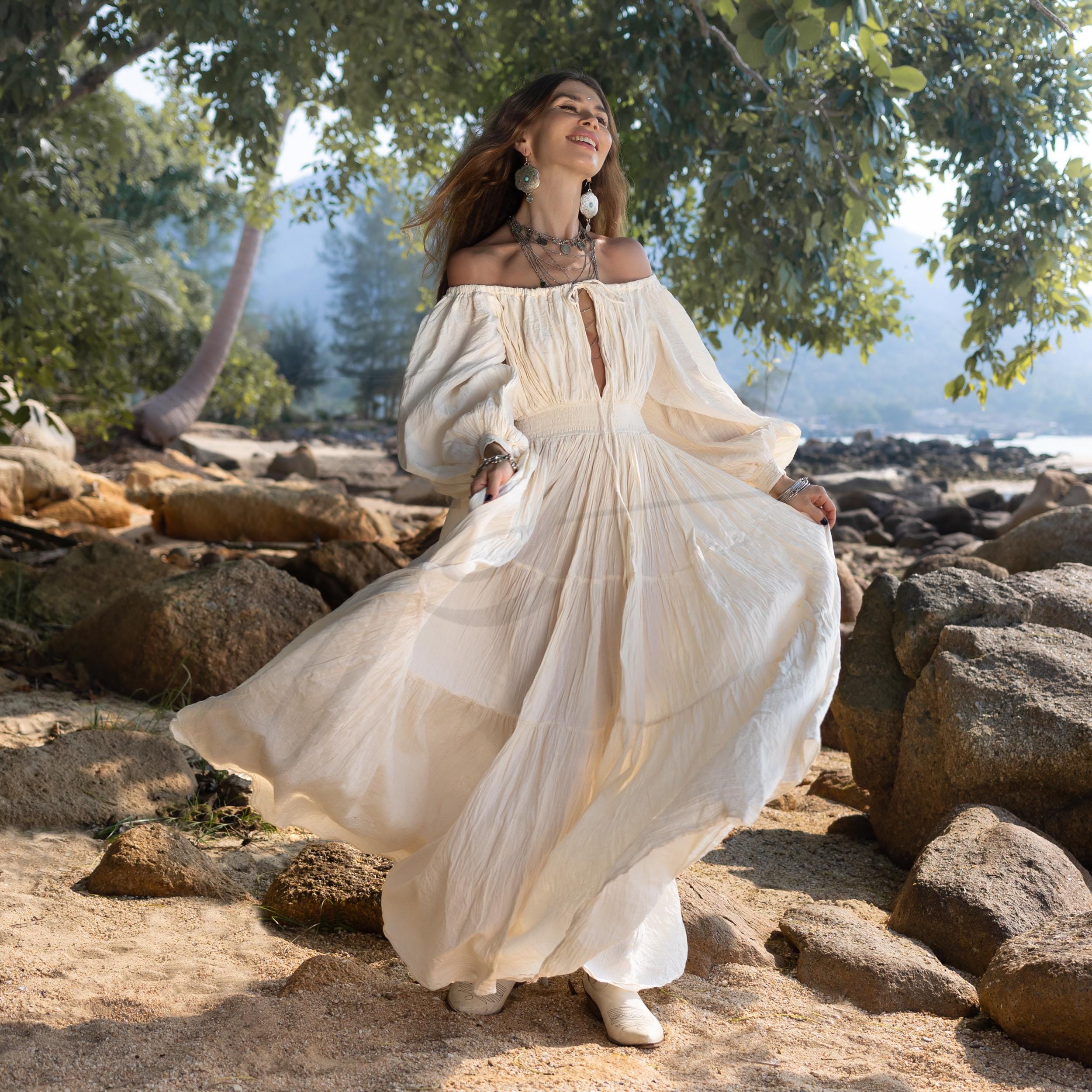 artisanal off white maxi dress Off-White Embroidered Crew Neck Long Sleeve Maxi Dress