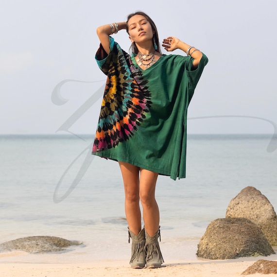 Plus Size Tie-dye Tunic Top – Boho Oversized V-neck Shirt