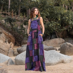 Abito lungo boho taglie forti: abito estivo in cotone patchwork fatto a mano - Binsa