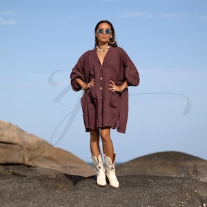 Plus Size Crinkle Cotton Babydoll Dress: Boho Tunic Top with Pockets - Bellina