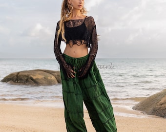 Boho Patchwork Wide Leg Pants: Plus Size Cotton Festival Trousers
