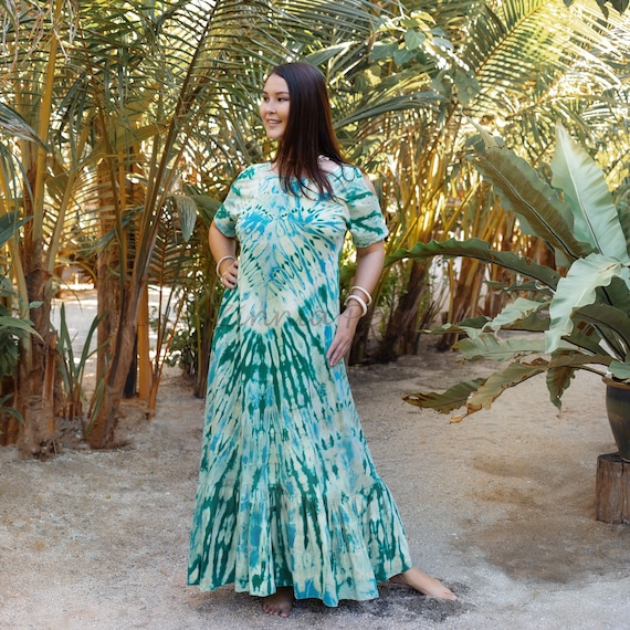 Handmade Tie-Dye Cotton Maxi Dress: Boho Resort Wear - Bailey Handmade Tie-Dye Cotton Maxi Dress: Boho Resort Wear - Bailey