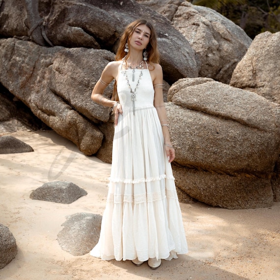 halter boho wedding dress Beach Open Back Boho Wedding Dresses Mermaid / Trumpet Halter Sleeveless  Chapel Train Lace Bridal Gowns With