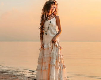 Lacey Romance Maxi: A Boho-Chic Wedding Dress for the Free-Spirited Bride - Elegant for Beach Vacations & Resort Getaways - Multi Sizes