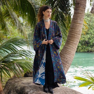 MAI Mystic Grove Velvet Kimono Duster | Boho Floral Long Jacket & Festival