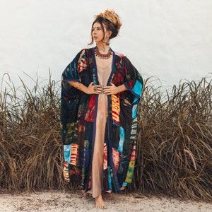 Plus Size Tie-Dye Patchwork Kimono Duster – Handmade Boho Beach Cover-Up | Veda