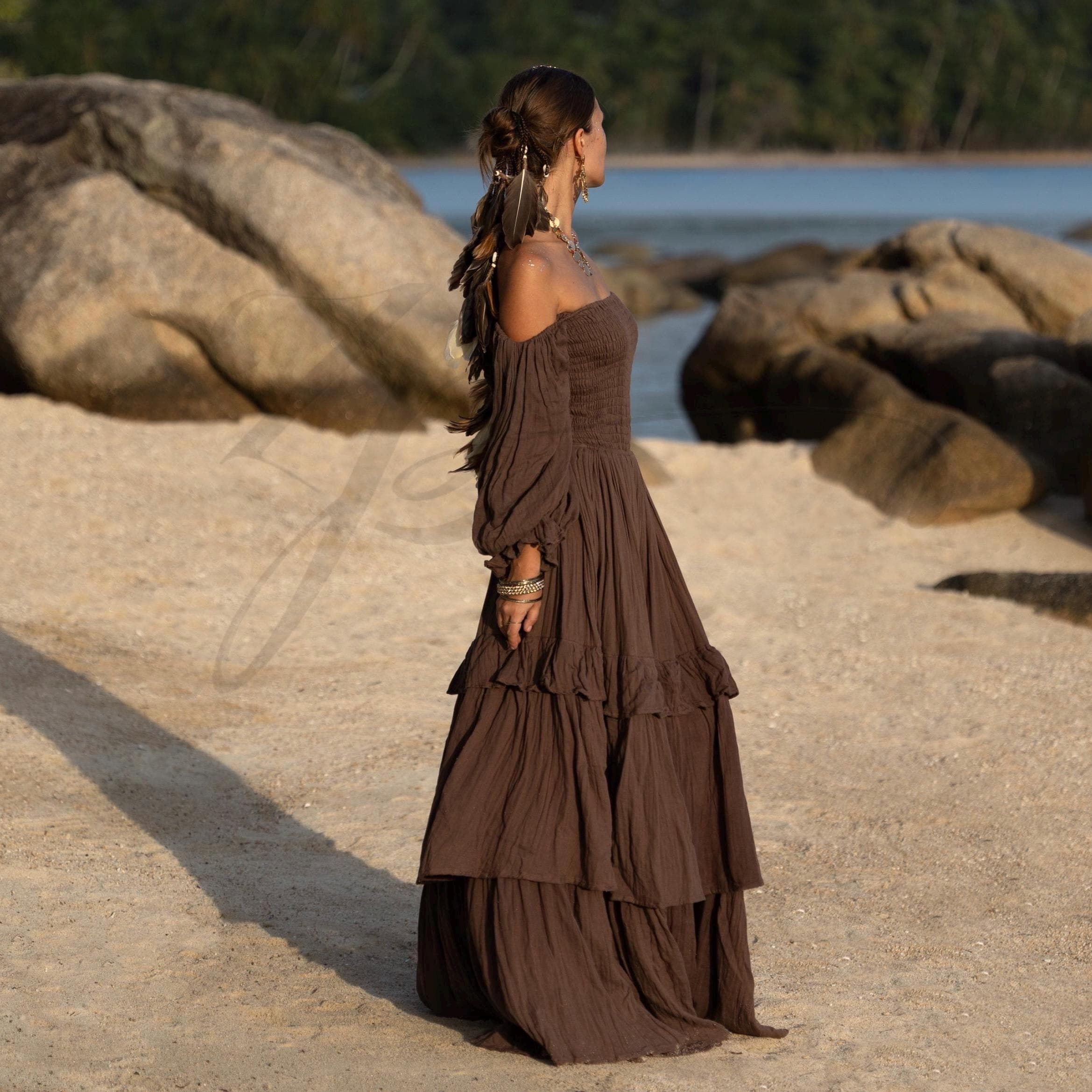Plus Size Boho Cotton Maxi Dress  Cocoa Drift Tiered Ruffle Gown |  Isabella by Zinniapearl - Etsy Israel
