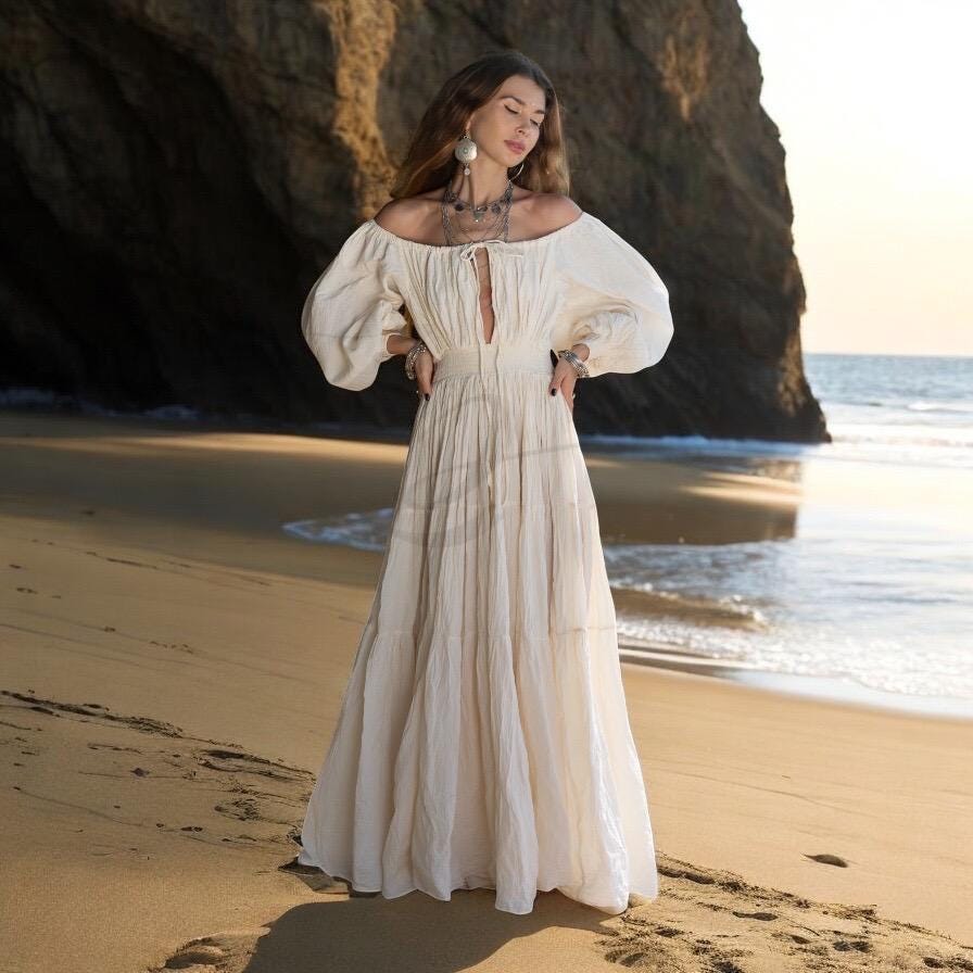 cotton long beach dress Amazon.com: Zhyaj Womens Cotton Linen Long Sleeve Loose Maxi Dress Plus  Size Casual Flowy Pleated Crewneck Beach Dress with Pocket, Beige, S :  Clothing, Shoes & Jewelry