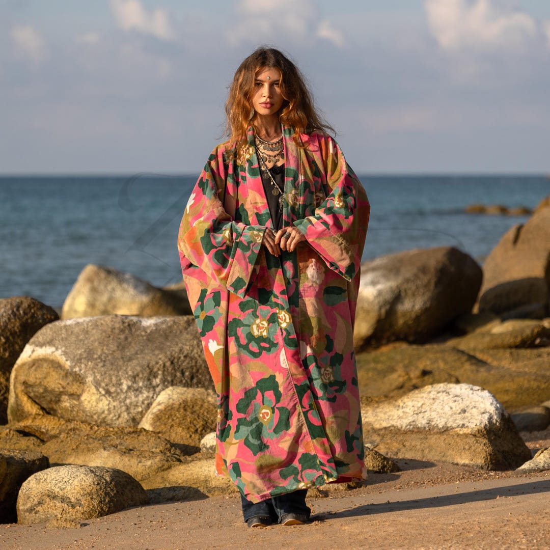The Mai | Berry Botanist Velvet Duster – Magenta Floral Kimono - Etsy