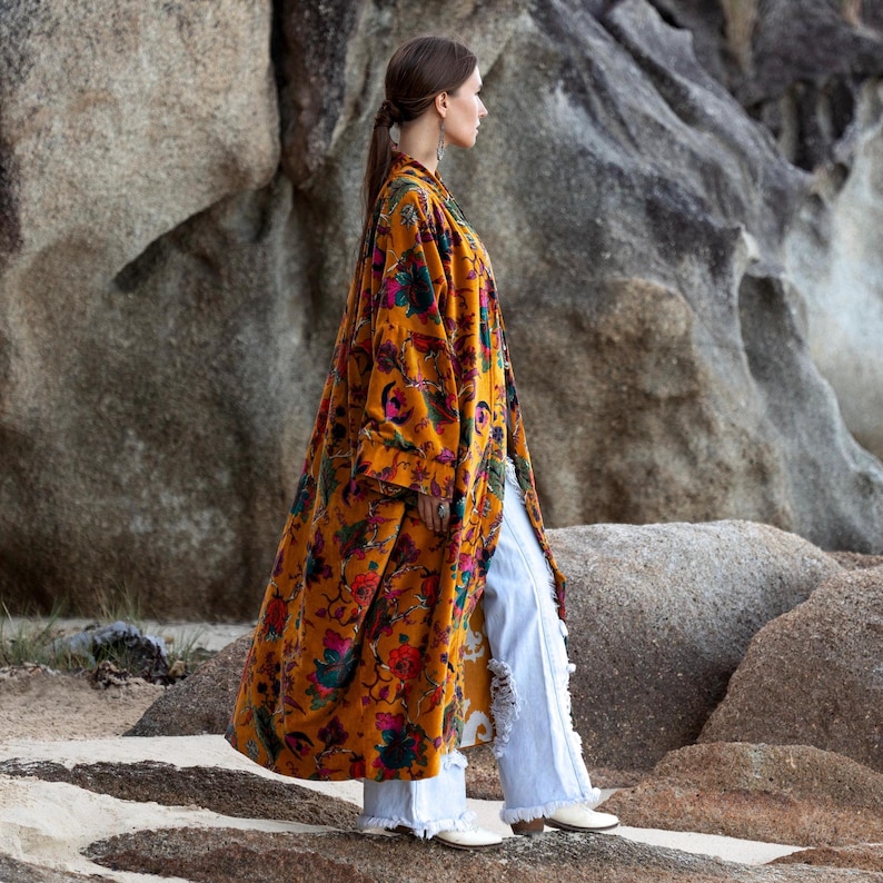 Sunfire Robe Plus Size Velvet Kimono Robe: Sunfire Tapestry Floral Duster - Mai - Etsy