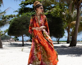 Rainbow Rhapsody Tie-Dye Kimono – Handmade Boho Chic by ZinniaPearl, Vibrant Colors, Inclusive Design, Celebrate Individuality & Elegance